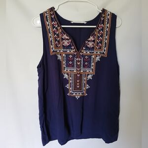 Given Kale Womens Top Size L Color Navy Rust Cream